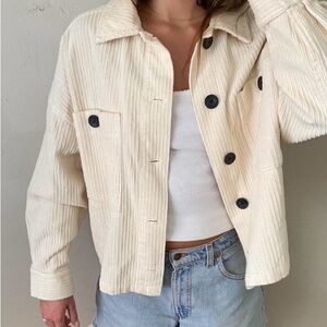 Zara Cream Corduroy Button-Up Jacket with Black Buttons